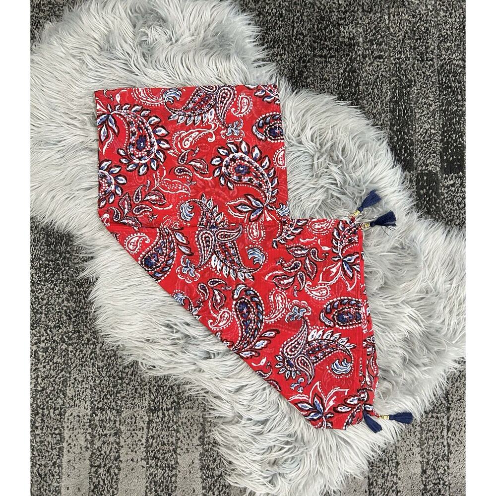 Tommy Bahama Red Paisley Rectangle Scarf With Blue Designs & Tassles